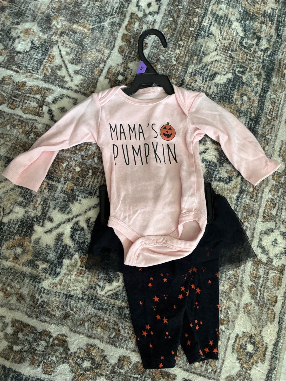 Carter's Pink "Mama's Pumpkin" Bodysuit and Black Star Leggings Set